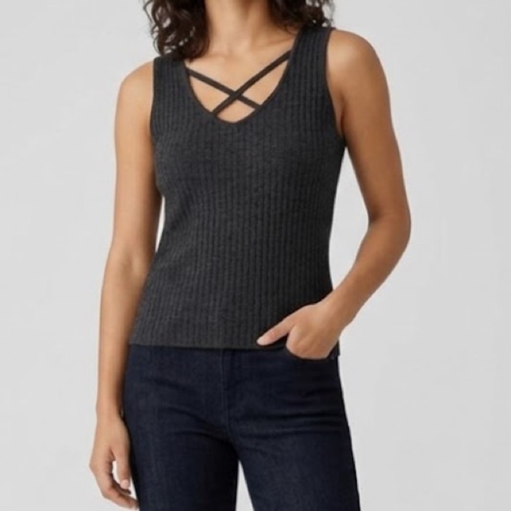 St. John Gray Wool Blend Knit Tank Small